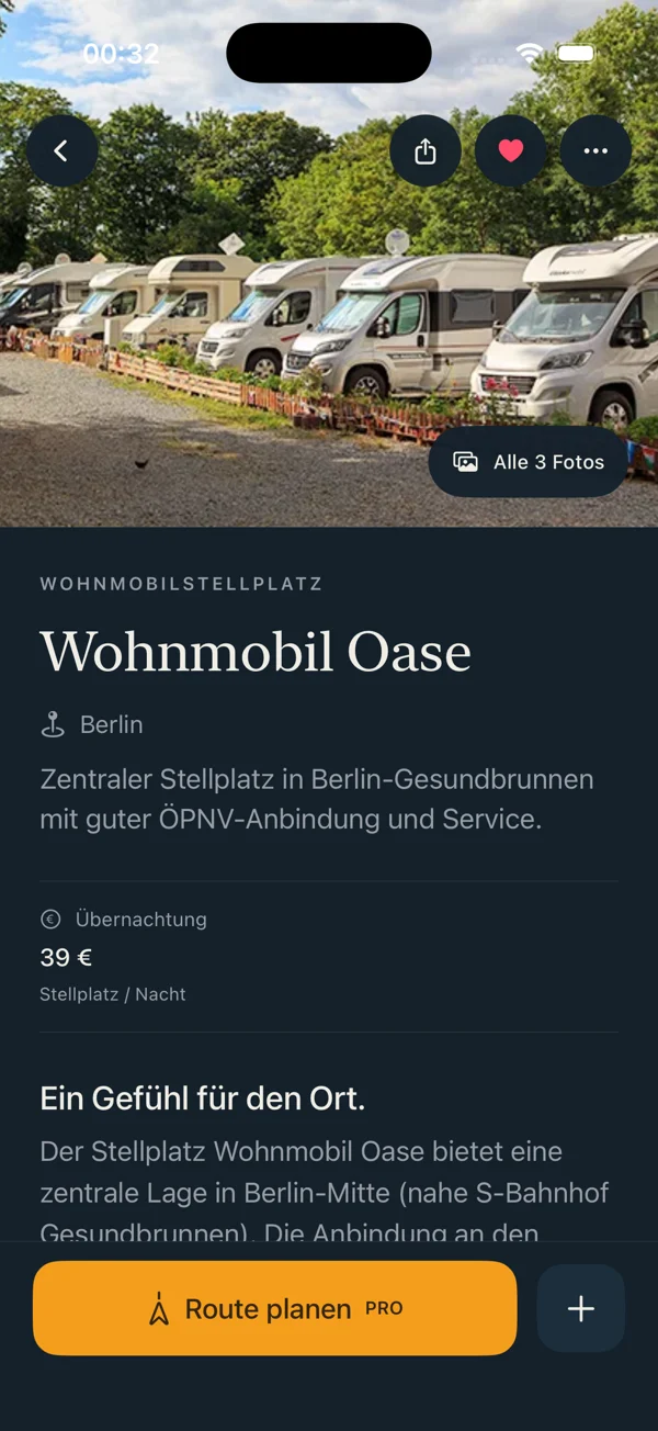 Aktuelle RoadChapter-Platzansicht: Wohnmobil Oase Berlin mit Fotos und Preisangaben
